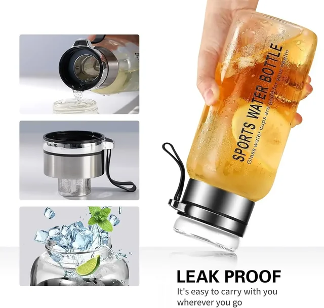Large Capacity Glass Water Bottle Transparent Milk Juice Cup  for Tour Outdoor Sports and Travel Leak Glass Bottle 3