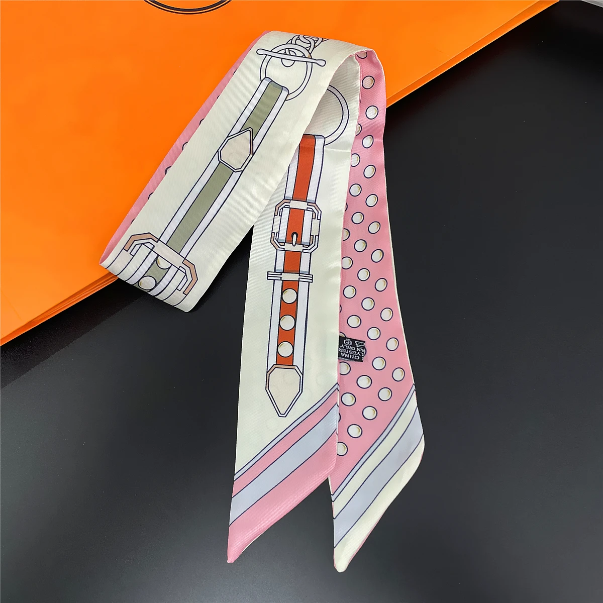 2023 neue Gürtel Dot Frauen Schal Luxus Marke Silk Schal Mode Stirnband Foulard Dünne Haar Tasche Schals Design Halstuch – Detail 12