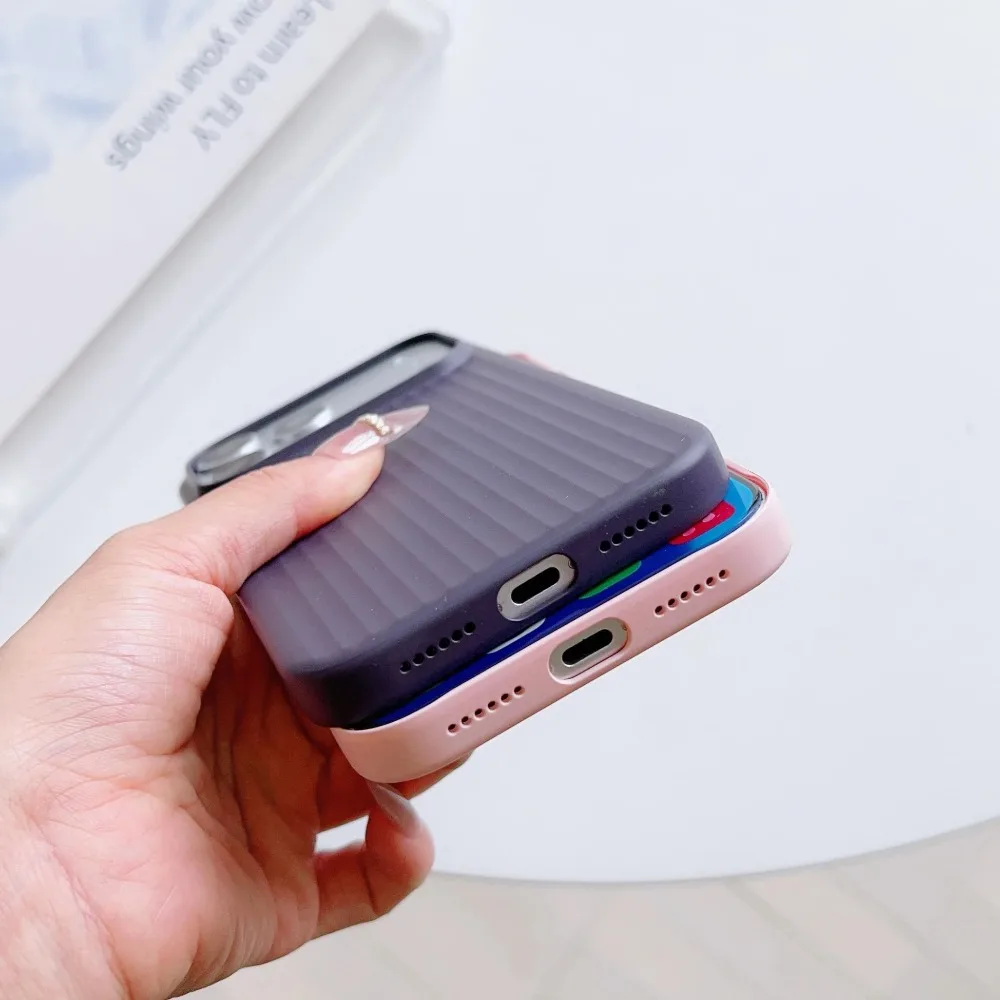 Slim Matte Striped Minimalist Luxury Phone Case with Wireless Charging & Shockproof Protection