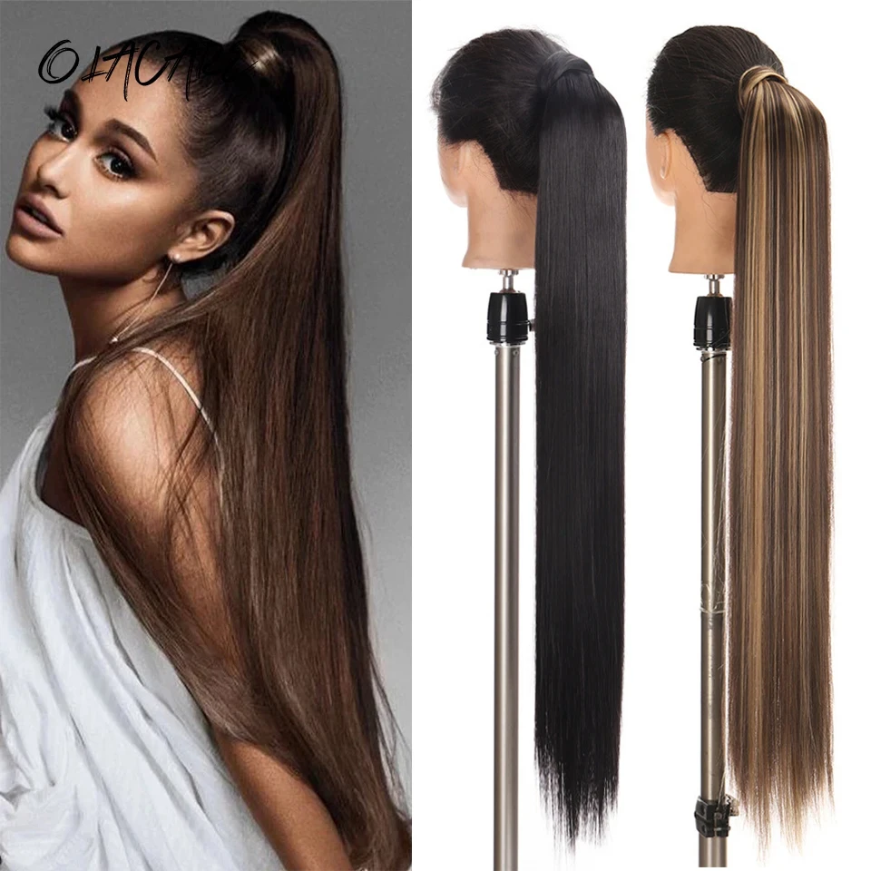 Synthetic Black Long Straight Ponytail Hair Extensions Clip