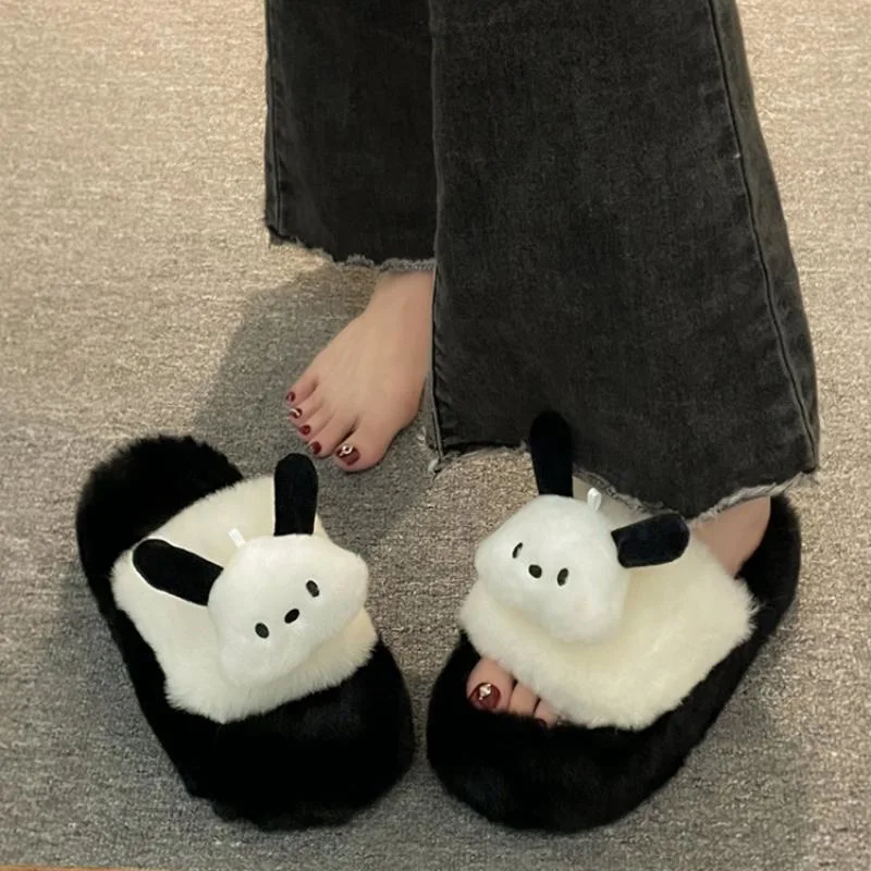 

A0132 Cute cartoon thick-soled furry slippers for women's outer wear 2023 autumn and winter new niche design home cotton slipper