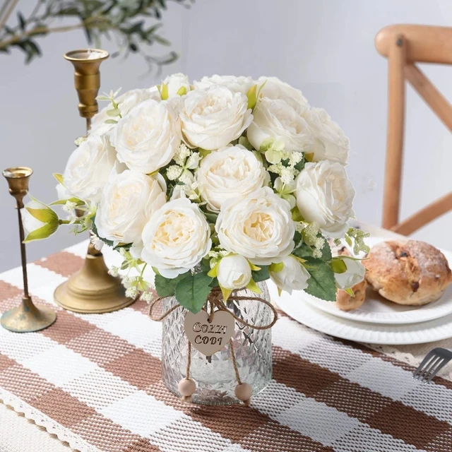 Fleurs artificielles fausses pivoines blanches en soie, utilisées pour la maison, décoration de Vase, couronne de noël, Bouquet de mariage, accessoires de fête 6