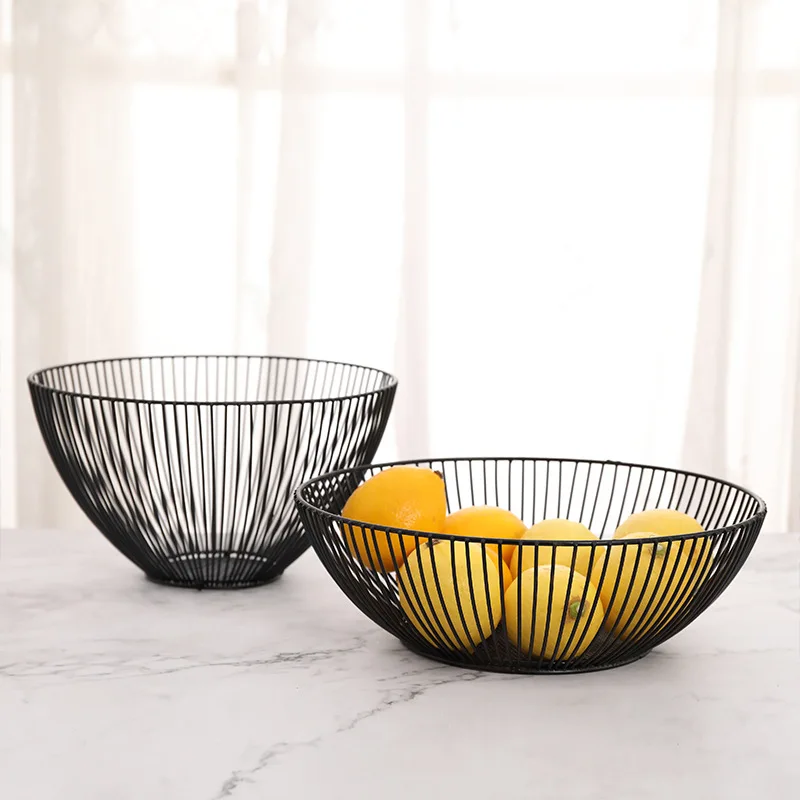 Nordic Style Geometric Vegetable Fruit Metal Wire Basket Kitchen Desktop Storage Bowl Container Table Fruit Plates Decoration