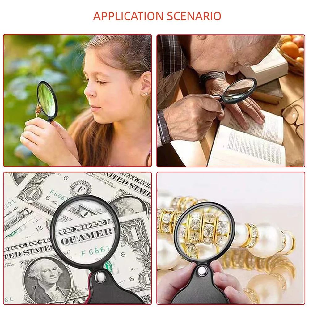 Magnifying Glass Reading Magnifier 10X 50/60/70MM For Kids Senior Pocket