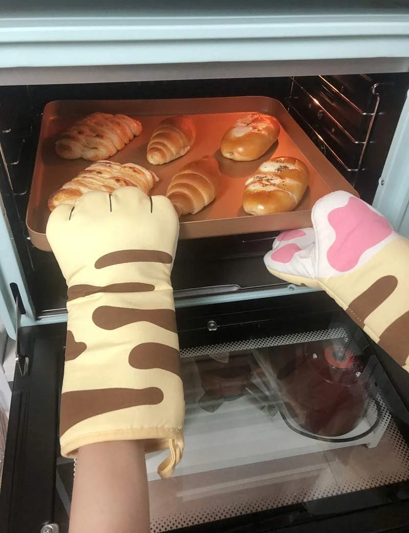 Thick Cotton Oven Mitts Cat Paw Design Baking Gloves Heat Resistant Cooking Gloves Potholder Funny Grilling Microwave Mittens silicone oven mitts kitchen gloves silicone oven gloves cotton pot holders