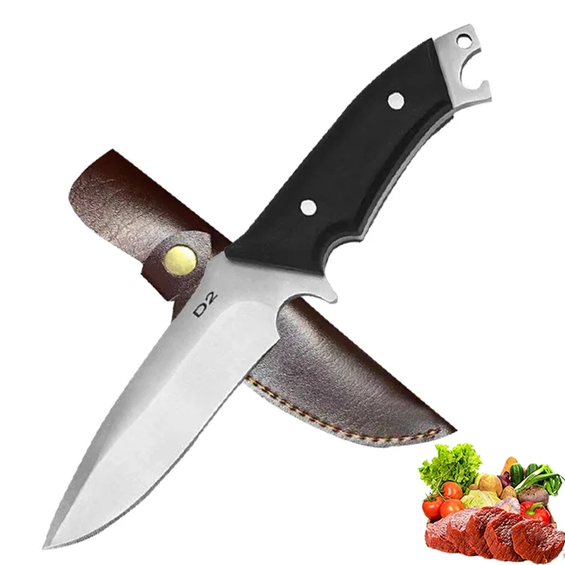 Meat Cleaver Fish Knife D2 Stainless Steel Kitchen Chef Utility Knife Portable Butcher Fruit Cutlery with Cover