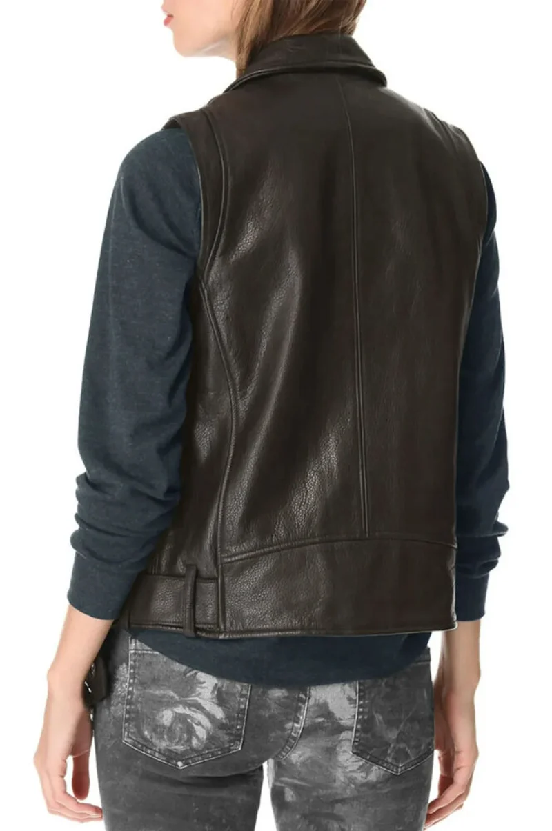 Womens Leather Jacket Sleeveless Biker Jacket Motorcycle Slim Fit Coat Genuine Leather Jacket Women