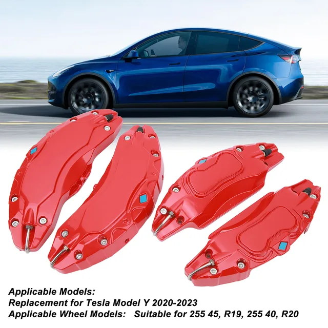Copripinza Freno 4 Pezzi Per Tesla Model Y 19-20 Pollici - Alluminio, Rosso, Protezione E Stile - Foto 11