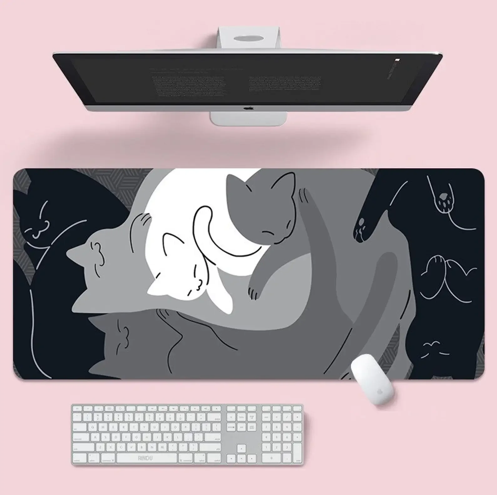 

Cute Cat Large Mouse Pad Black Desk Mat Anime Gaming Mousepad Gamer 900x400 Kawaii Computer Desk Accessories Custom Mouse Mat