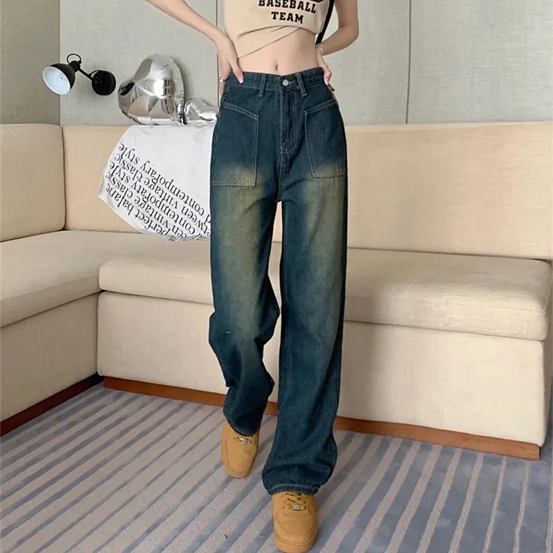 Harajuku Women Jeans Pant High Waist Denim Pants Cotton Wide Leg Denim Clothing Blue Jeans Fashion Straight Pants
