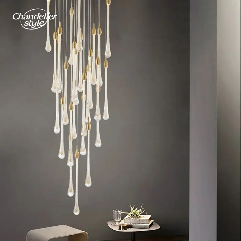 

Modern Crystal Chandeliers Luxury LED Raindrop Gold Pendant Light Fixtures Living Room Staircase Bedroom Hanging Lamps Lustre