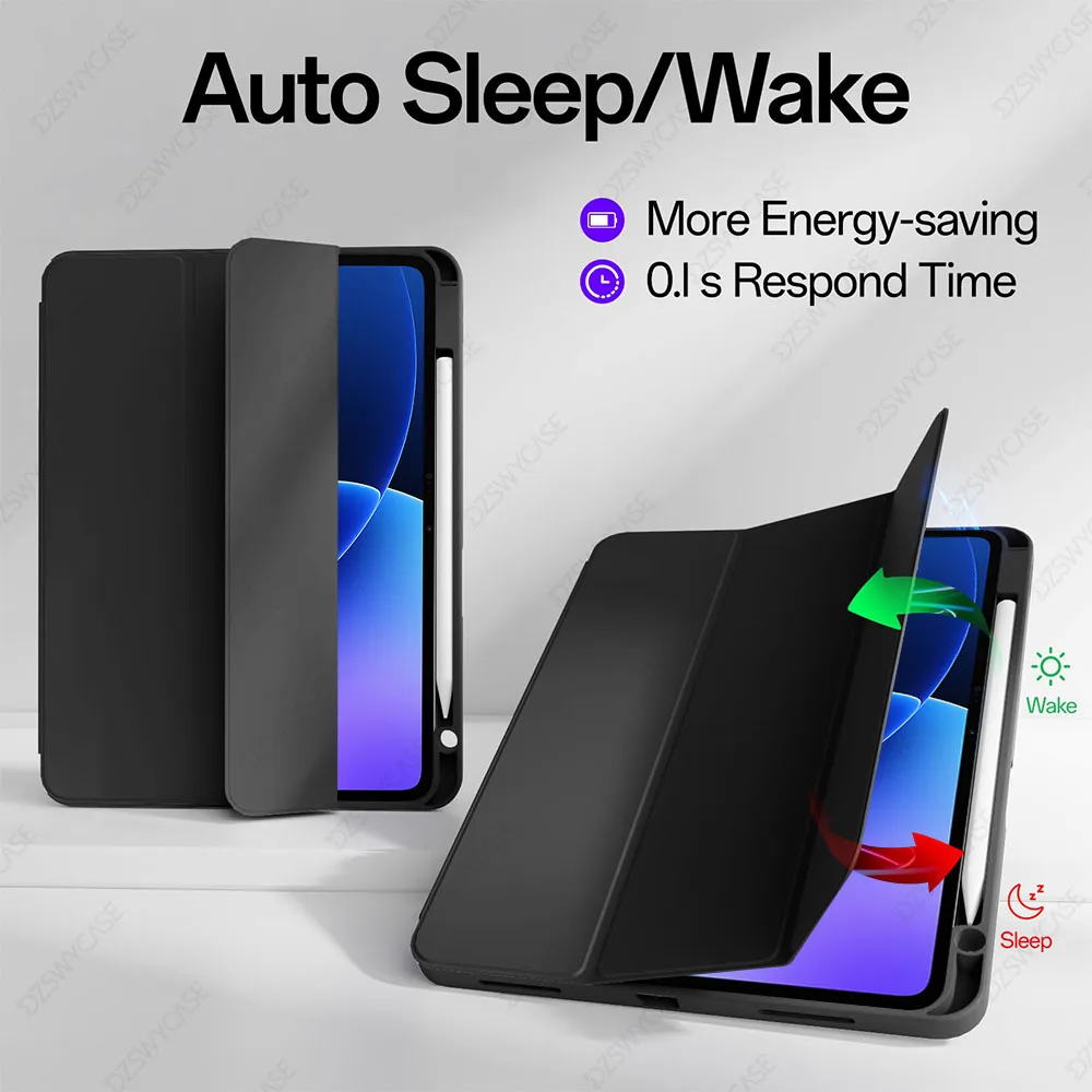 Silicone Tablet Case with Pencil Holder and Trifold Stand, Auto Sleep/Wake Feature
