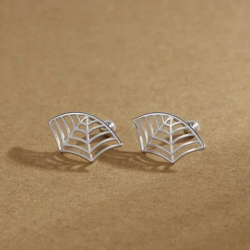 Spider Web Stud Earrings Personalized Creative Design Silver Color Earrings Halloween Mesh Ear Popular Decoration Jewelry Gifts 2