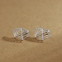 Spider Web Stud Earrings Personalized Creative Design Silver Color Earrings Halloween Mesh Ear Popular Decoration Jewelry Gifts 2