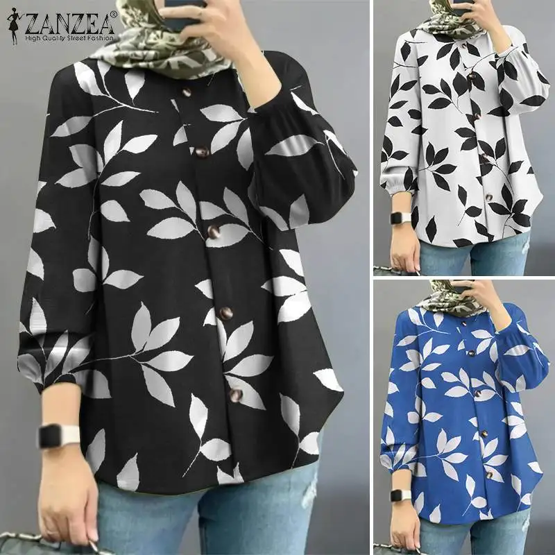 ZANZEA Floral Printed Muslim Blouse