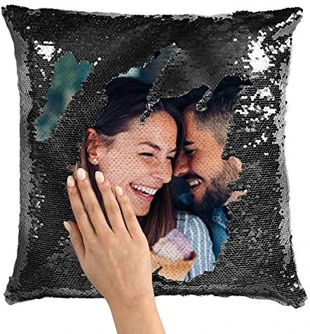 Personalized Picture Magic Reversible Custom Throw Pillowcase, DIY Design Sequin Pictures Photos, Single Side Printed, Pet, Lover & Family Photo