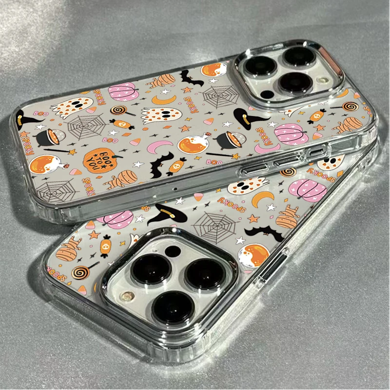 Cartoon Halloween Pumpkin Ghost Bat Transparent TPU Phone Case Cover