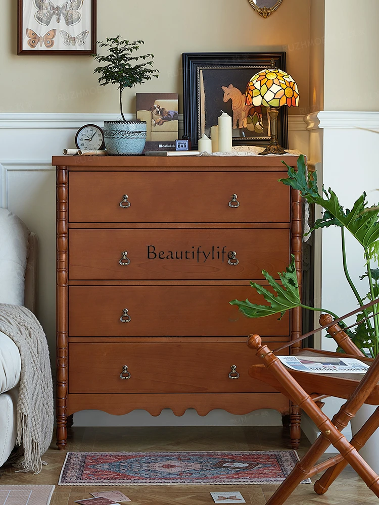 

French Retro Solid Wood Storage Cabinet Mid-Ancient Hallway Storage Chest of Drawers