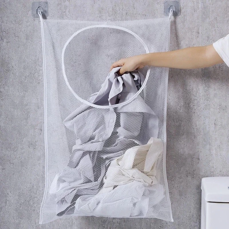 Collapsible Mesh Laundry Basket and Wall-Mounted Storage Organizer