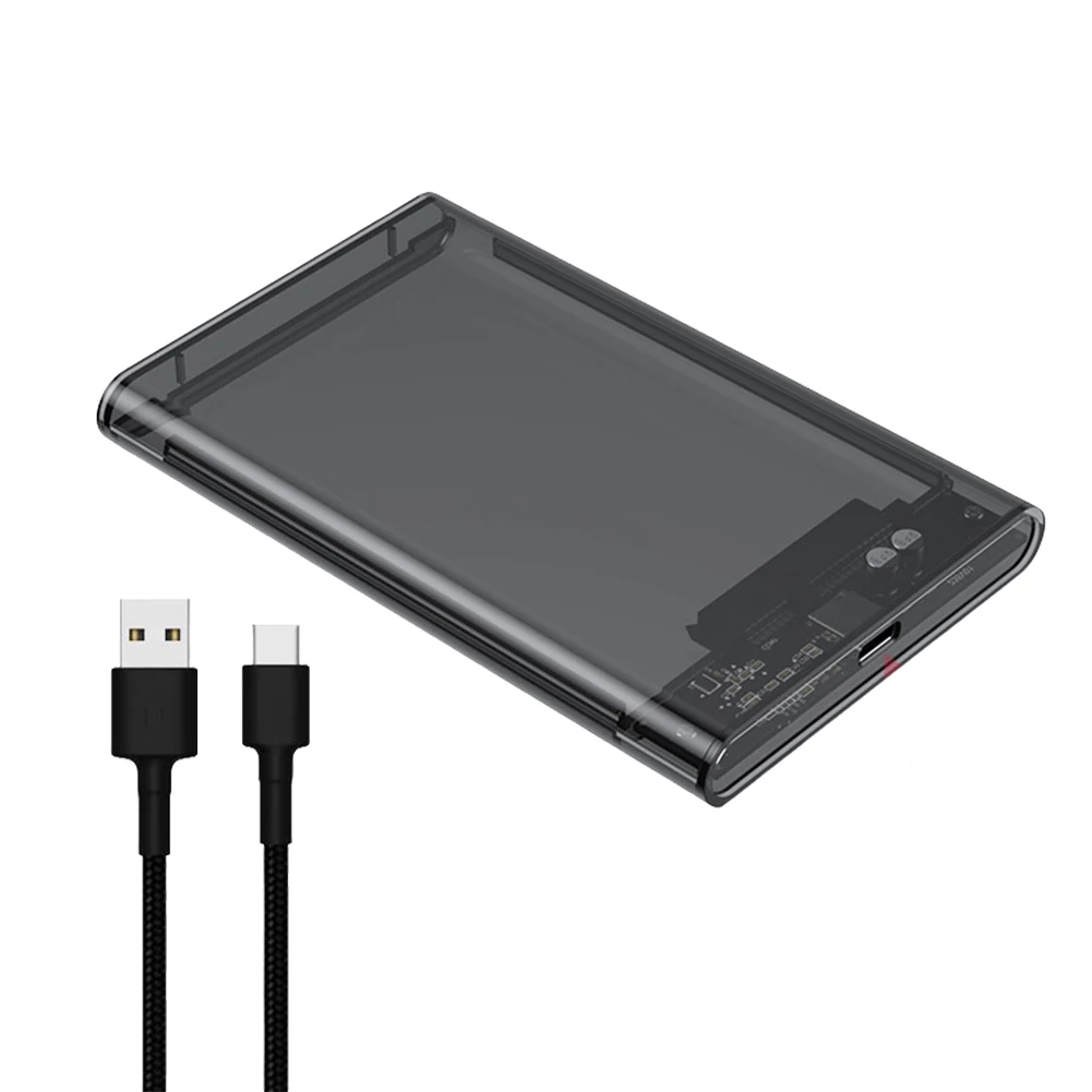 2.5 Inch HDD SSD Enclosure Transparent Portable Solid State Drive Box USB3.1 Type C External Hard Disk Drive Box for MacBook PC