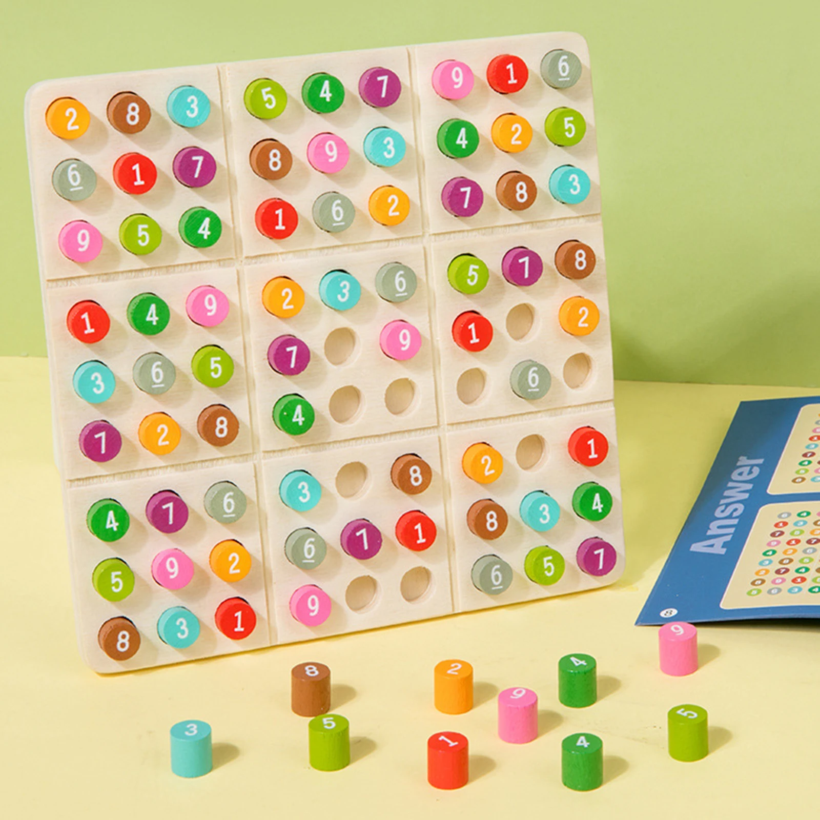 Wooden Sudoku Nine Grid Game Logic Thinking Training for Children Puzzle Board Social Skills Game Toy Chessboard with Questions