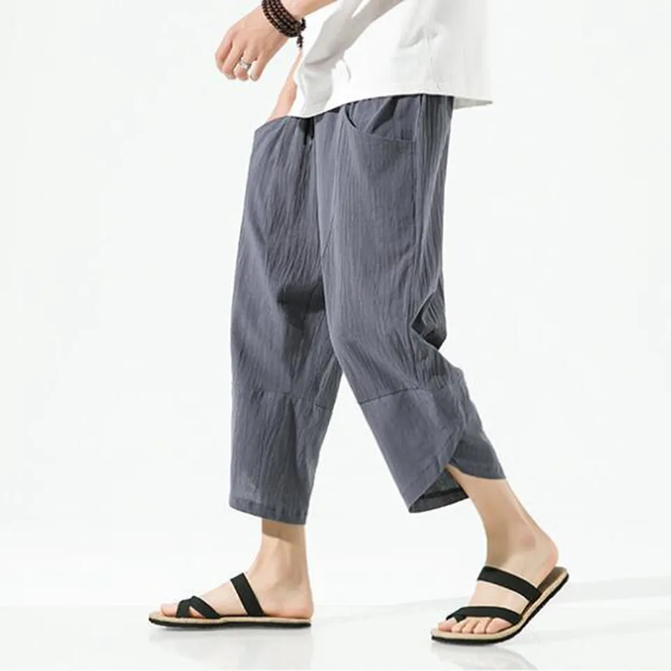 Men's Summer Cotton Linen Capri Pants