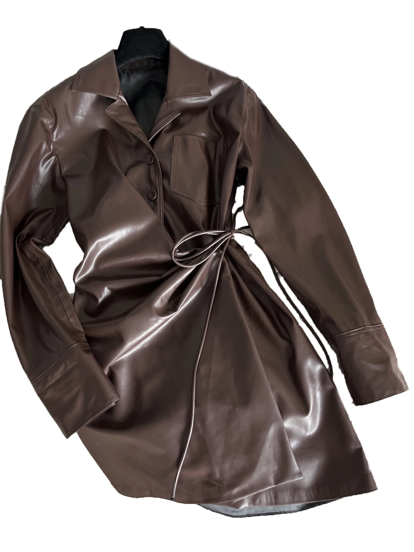 

Waisted shirt leather dress fashionable personality atmosphere comfortable versatile 2024 fall and winter new 1023