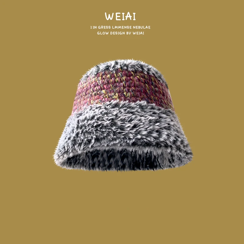 Autumn Acrylic Stripe Print Thicken Knitted Hat Warm Cap Beanie Hat For Girl and Women Versatile Retro Cotton Fisherman