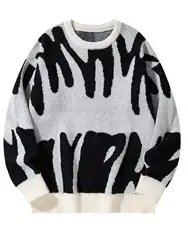 Stylish Autumn Winter Irregular Jacquard Knit Sweater - Men's Round Neck Contrast Pullover - XXL (WHITE)