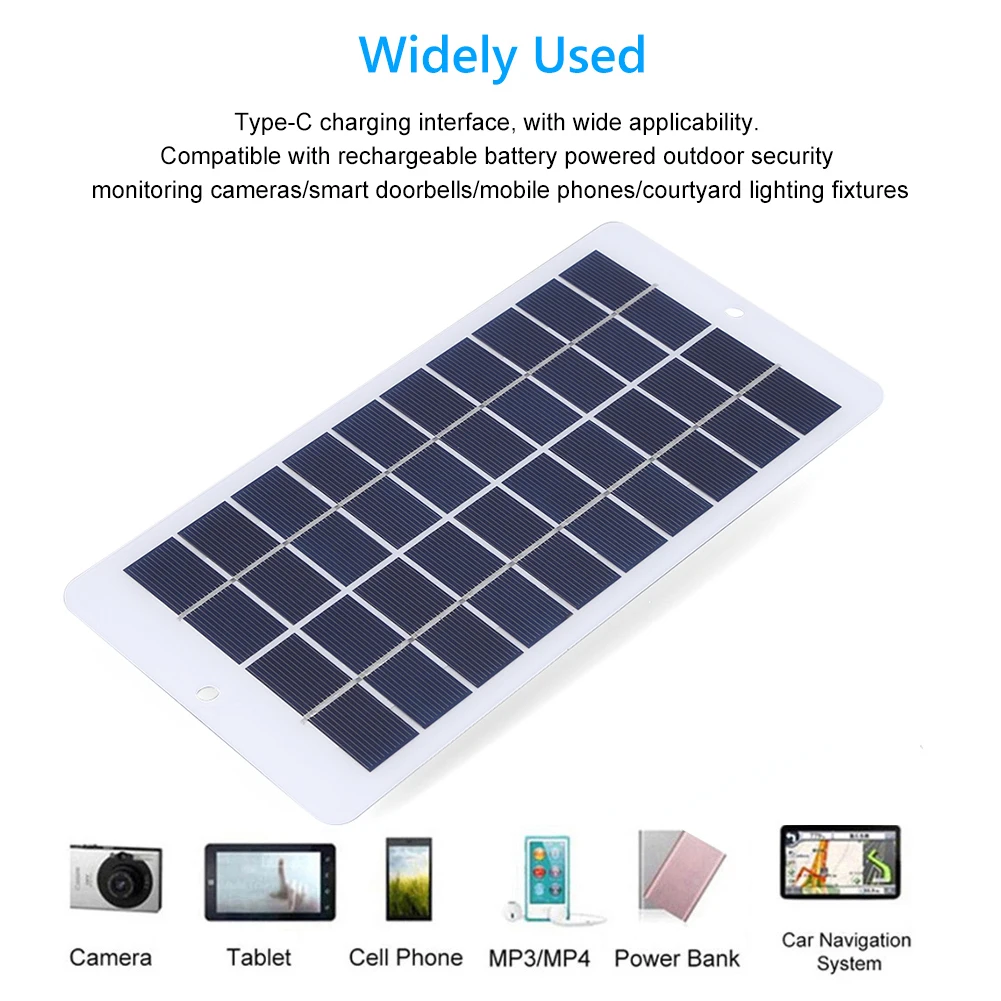 20W 5V Battery Charger Solar Panel Type-C Outdoor Solar Panels Lightweight Courtyard Lighting for Doorbell Security Monitoring