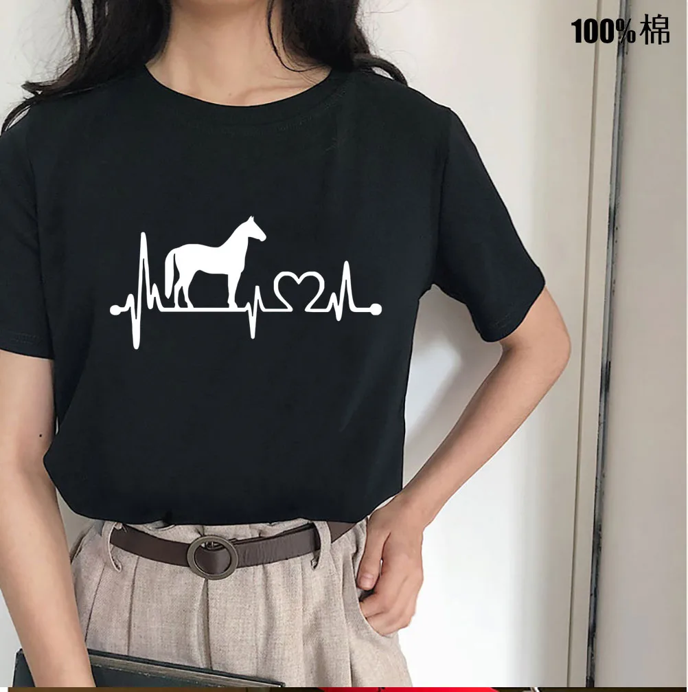 

Horse heartbeat line Print Women Tshirt Cotton Casual Funny t Shirt For Lady Girl Top Tee Hipster Tumblr Drop Ship