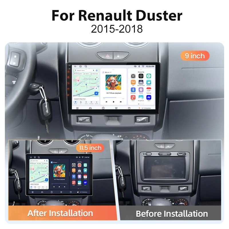 Radio de coche inalámbrico AWESAFE con CarPlay y Android Auto para Renault Dacia Duster 2015-2020, estéreo multimedia 2 DIN con ventilador de refrigeración integrado, sistemas inteligentes, pantalla táctil, reproductor de vídeo, unidad principal, autorradio, navegación, Bluetooth, GPS, SWC, 4G, WIFI, RDS, FM, DSP 2
