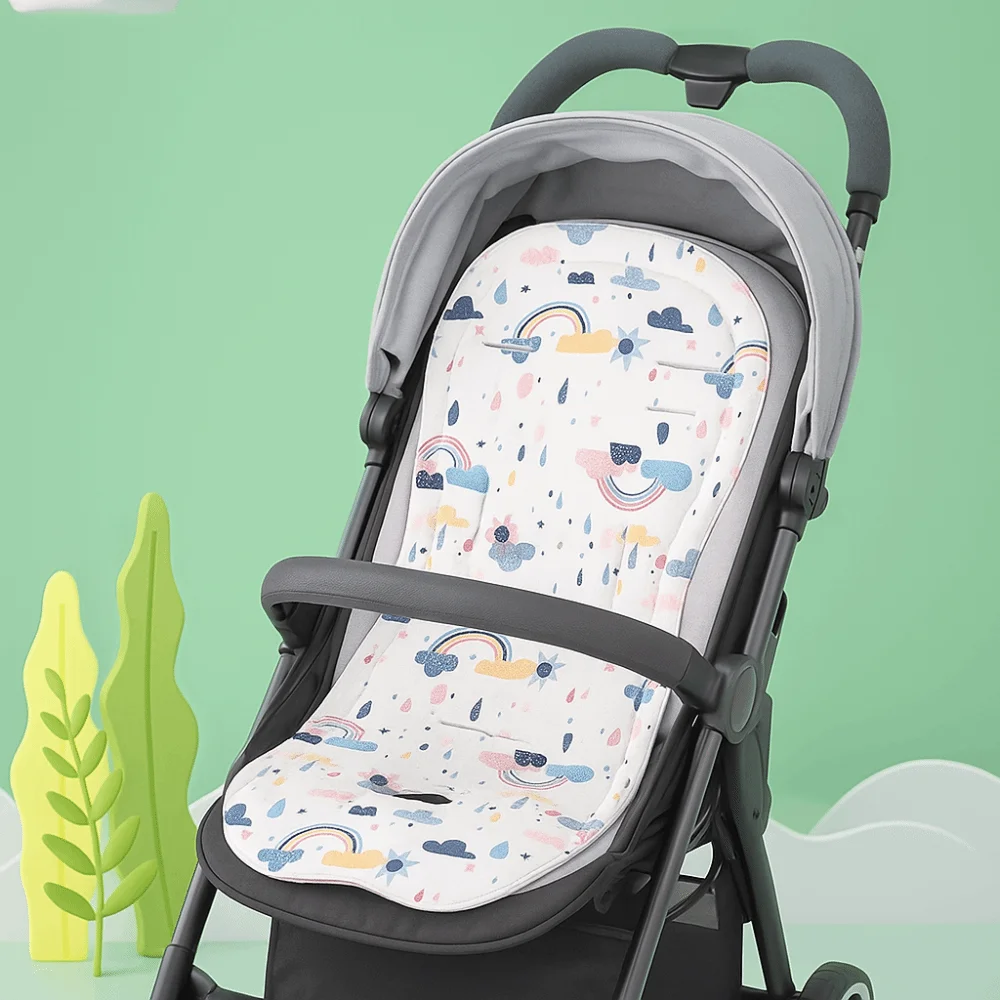 Soft Baby Stroller Cushion Cartoon Printed Breathable Baby Pram Seat Mat Car Seat Comfortable Dining Chair Cotton Pad Toddler