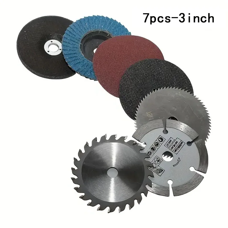 7pcs ProCut Circular Saw Blade Set, 3 Inch - 75mm Grinding Discs - Durable Steel Structure, Chainsaw Blades, Metal Cutting Tool