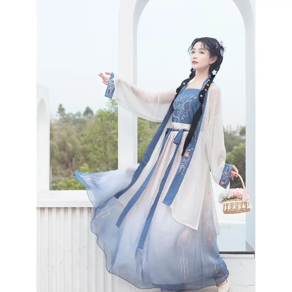 

Authentic Original Hanfu Women's Chinese Style Full Set Skirt Song Made Beizi Summer Temperament Commuter Long Dress Cosplay