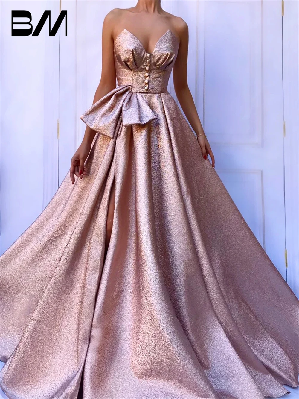 

Sparkly Sequins Strapless Evening Dress Modern Sleeveless Floor-length Cocktail Party Gown Elegant Vestidos De Novia