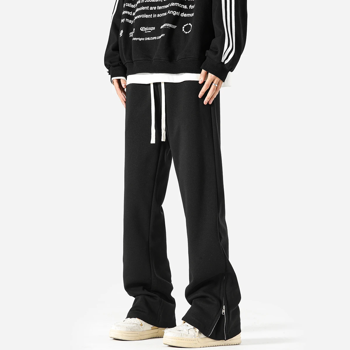 Men High Street Fashion Loose Casual Zipper Hem Sport Pants Sweatpants Joggers Women Hip Hop Long Trousers