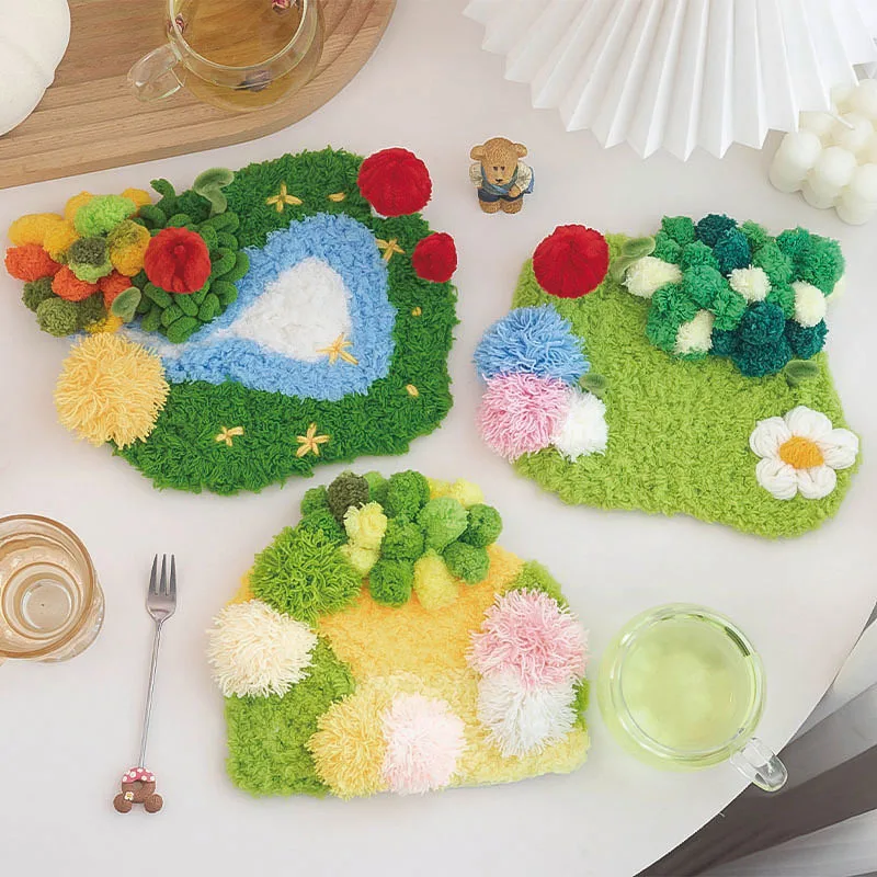 Latch Hook Coaster Kits for Adults Beginners Moss Simple Embroidery DIY Crochet Yarn Rugs Hooking Craft Kit Gift Home Decor