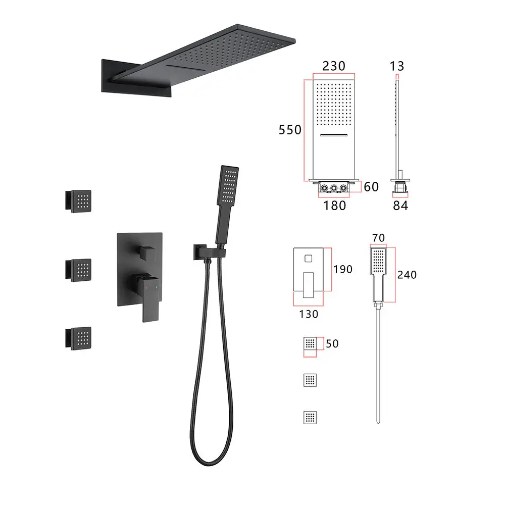 

Матовая Золотая латунная термостатическая трехсторонняя душевая система, набор для скрытого душа смеситель горячей и холодной воды с 10-дюймовой душевой лейкой