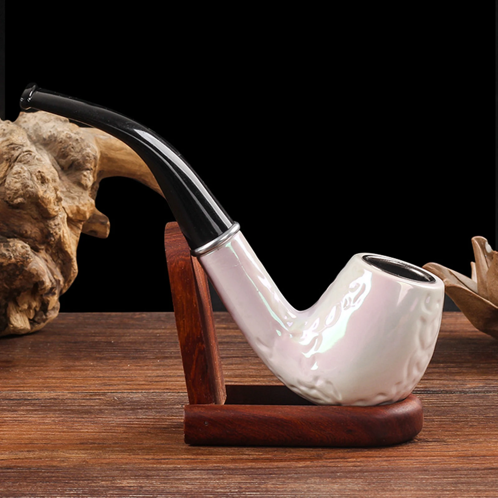 Resin Wooden Tobacco Pipe Curved Filter Tobacco Pipe Smoking Accessories 1pc