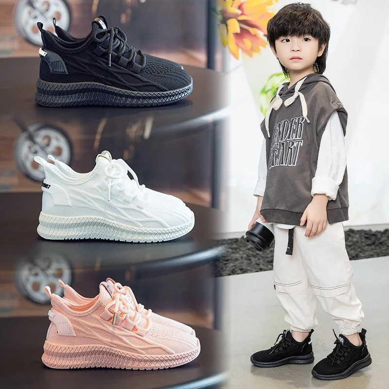 New 2023 Spring Boys' Mesh Sneakers Girls' Pink Breathable Non Slip Running Shoes Baby Casual Shoes