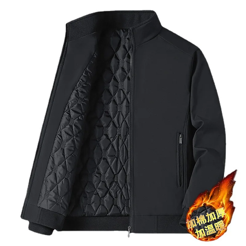 

Autumn Winter New Jacket Men's Middle-Aged Large Size Loose Plus Cotton Thickened Warm Stand-Up Collar Coat Fashion Casual Dad