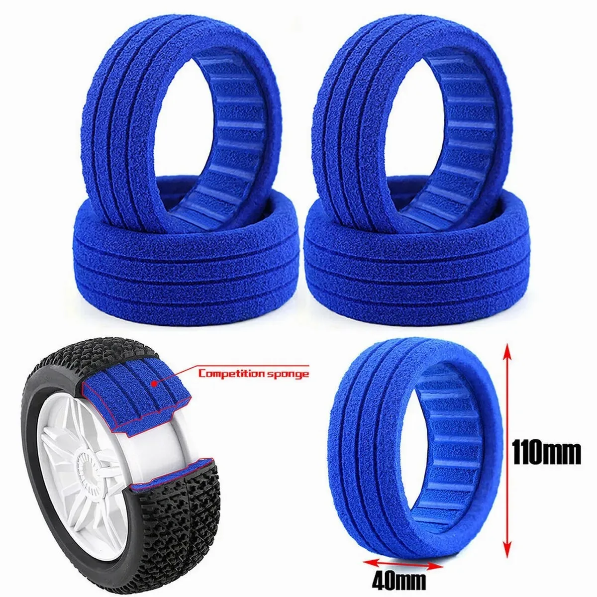 Pneus RC 1/8 Buggy Tout-Terrain 4Pcs Bleu 110x40mm Protection Drone