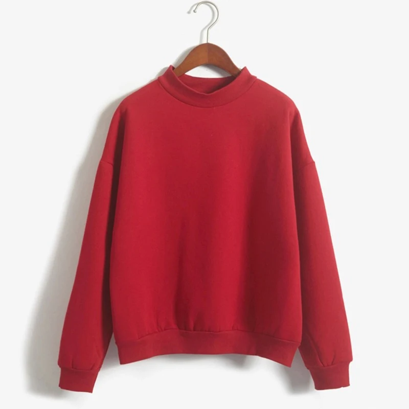Christmas Fleecing Half High Neck Long Sleeve Preppy Casual Top Women Clothing Autumn Winter Solid Simple Pink Sweatshirts Basic 3