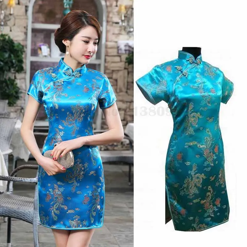Elegant Plus Size Vintage Qipao Dress with Mandarin Collar & Mini Split