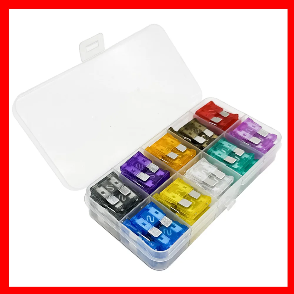 100pcs Car Fuse Assortment Set Profile Middle Size Blade Type Fuse Auto Car Truck 2-35A with Box Clip