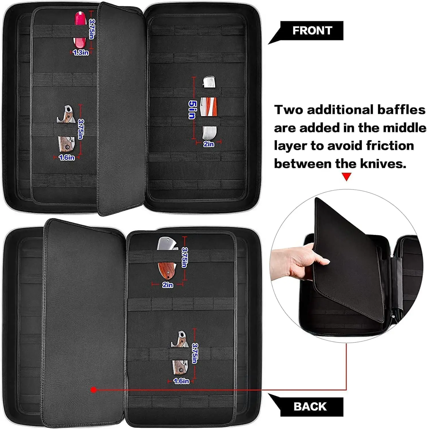 （CASE ONLY)Knife Display Case for 66+ Pocket Knives. Folding Holder, Butterfly Storage Organizer, Knives Roll Collection Pouch 2