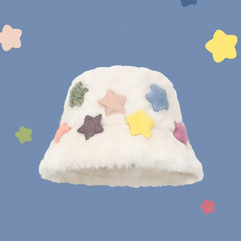 

New Plush Stars Sweet and Lovely Ladies Fisherman Hat Hat Autumn and Winter Warm Pot Hat