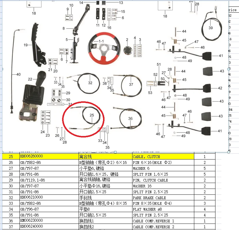 

1pcs clutch cable suit for Kinroad1100 buggy code is KH006260000