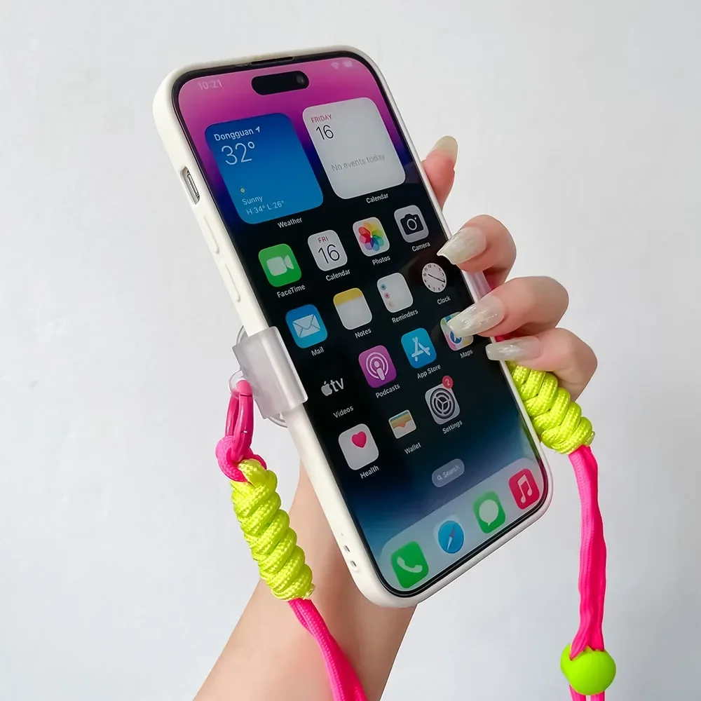 Cute Flower Love Heart Crossbody Phone Case with Back Clip Lanyard and Chain Strap
